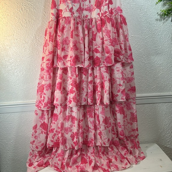 Revelry Poppy Chiffon Ruffle Tier Dress Lace Up Back Zipper Ruffle Straps Dress - Picture 4 of 16